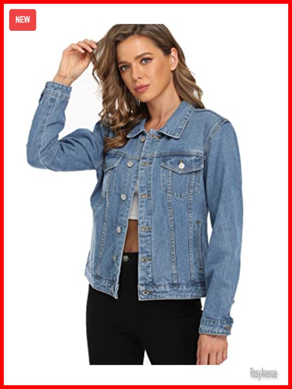 Classic Button Down Denim Jacket Long Sleeve Retro Ripped Jean Jacket